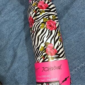 Betsey Johnson Pink Floral Zebra Insulated Water Bottle